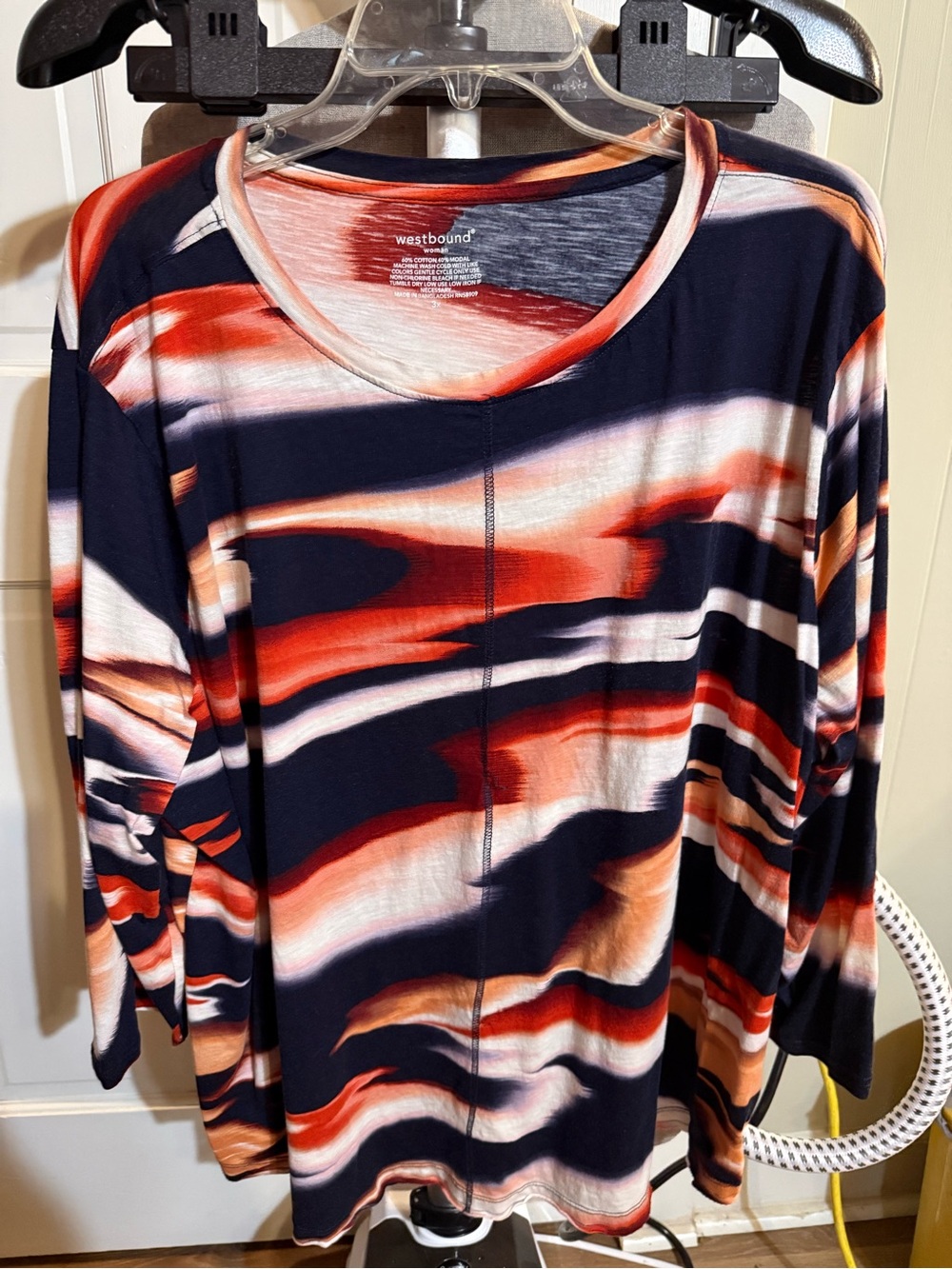 Westbound Women's 3x Navy & Red Abstract Stripe Top